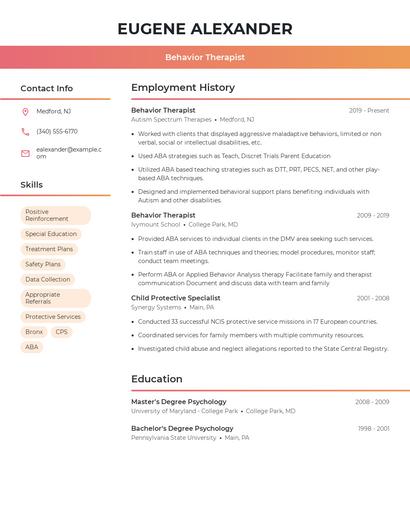 Behavior Therapist Resume