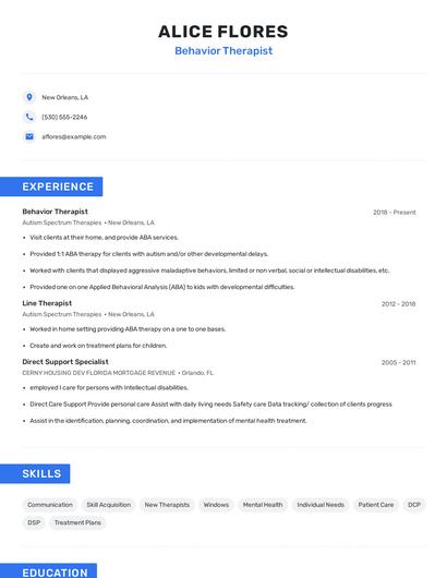 Behavior Therapist Resume