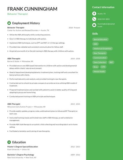 Behavior Therapist Resume