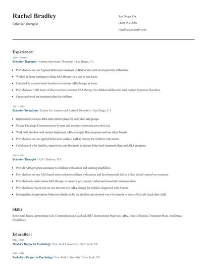 Behavior Therapist Resume
