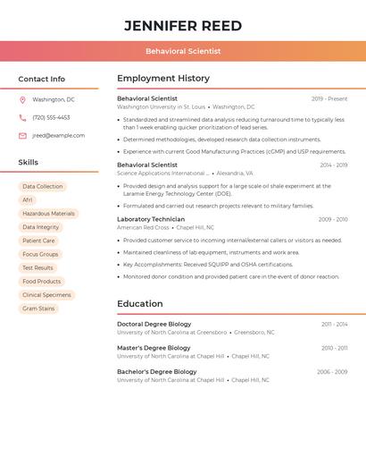 Behavioral Scientist Resume