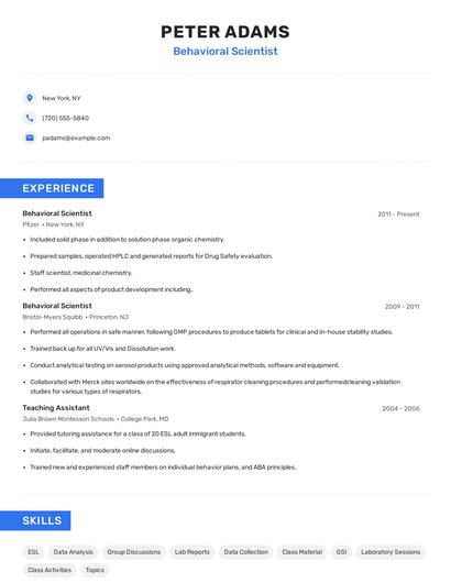 Behavioral Scientist Resume