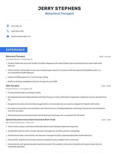 Behavioral Therapist Resume