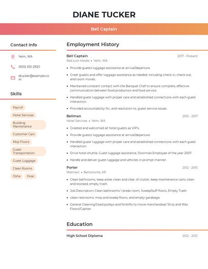 Bell Captain Resume