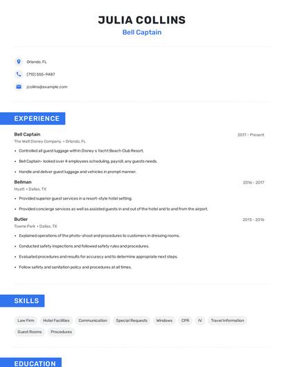 Bell Captain Resume