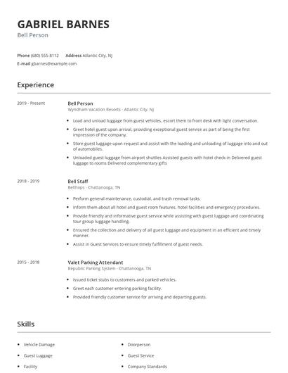 Bell Person Resume