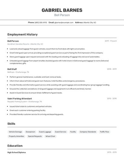 Bell Person Resume