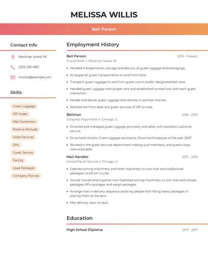Bell Person Resume