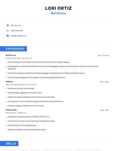 Bell Person Resume