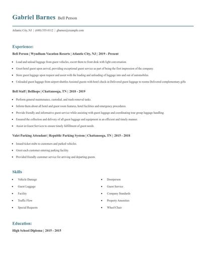Bell Person Resume