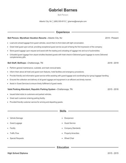 Bell Person Resume