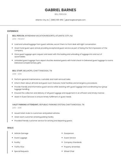 Bell Person Resume