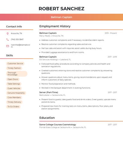 Bellman Captain Resume