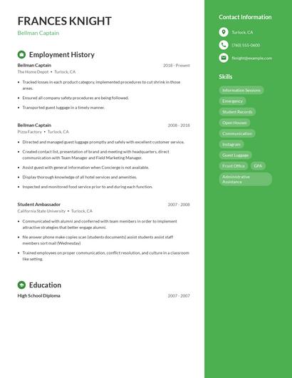 Bellman Captain Resume