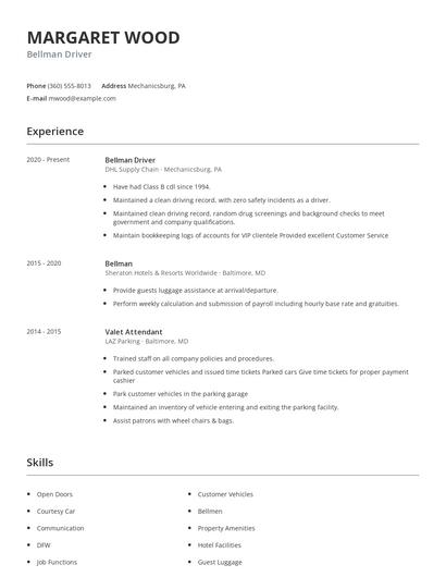 Bellman Driver Resume
