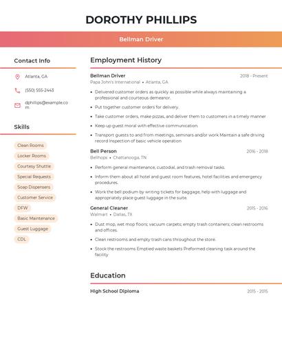 Bellman Driver Resume