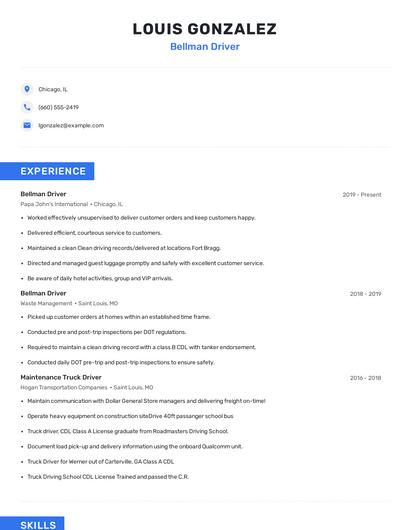 Bellman Driver Resume