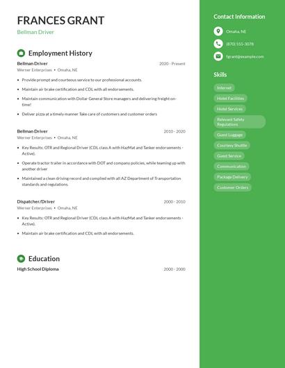 Bellman Driver Resume