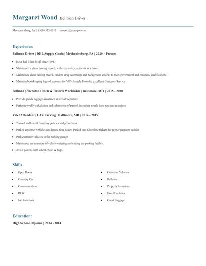 Bellman Driver Resume