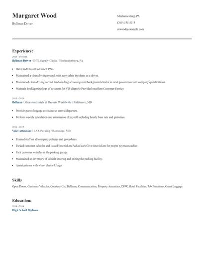 Bellman Driver Resume