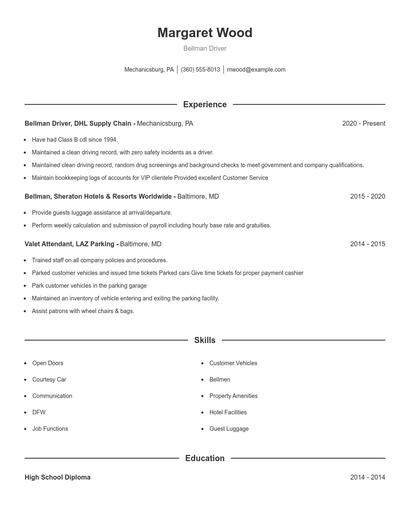 Bellman Driver Resume