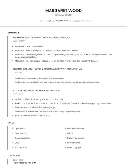 Bellman Driver Resume