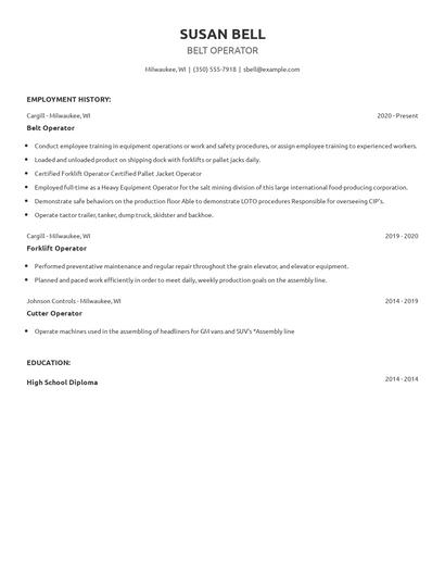 Belt Operator Resume