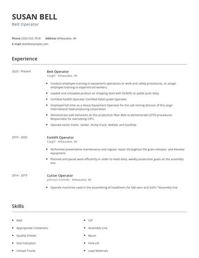 Belt Operator Resume