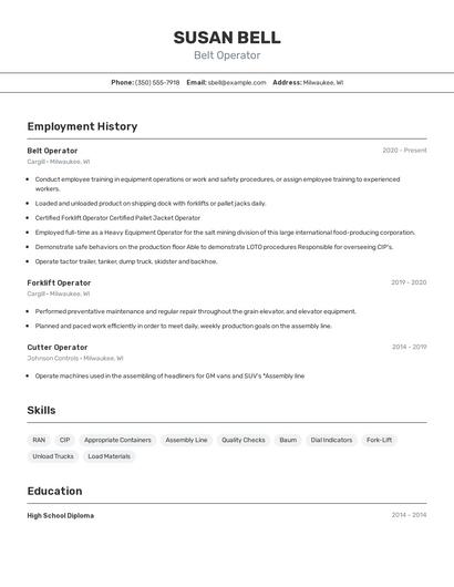 Belt Operator Resume