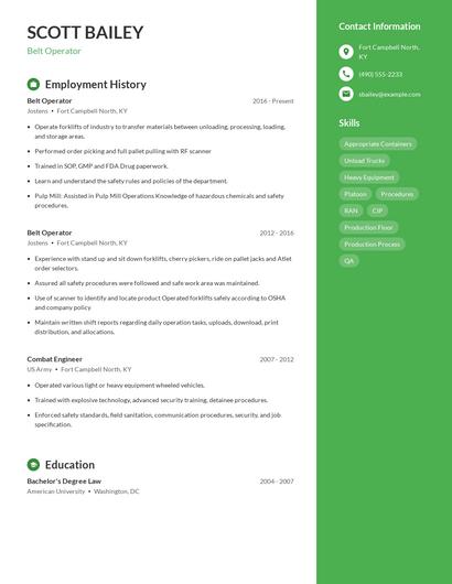 Belt Operator Resume
