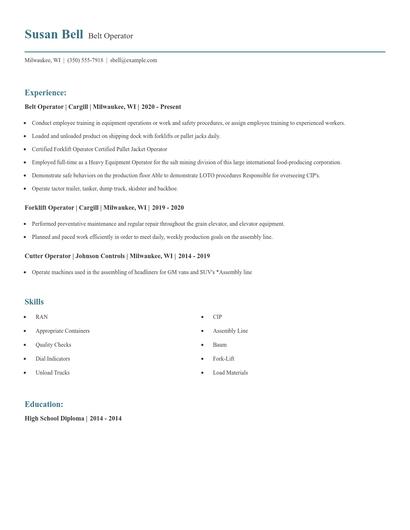 Belt Operator Resume