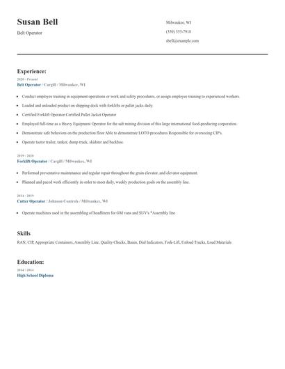 Belt Operator Resume
