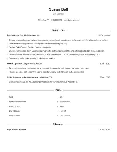 Belt Operator Resume