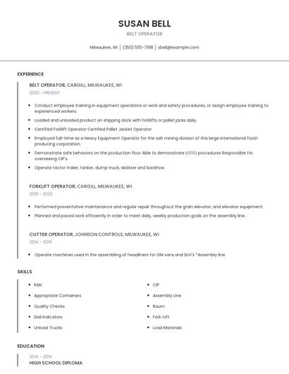 Belt Operator Resume