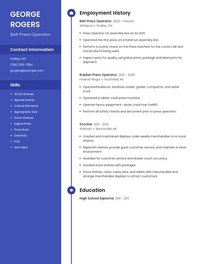 Belt Press Operator Resume