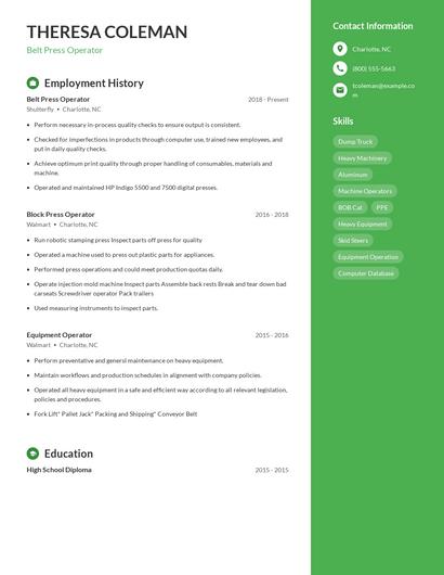 Belt Press Operator Resume
