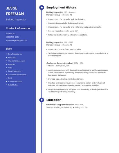 Belting Inspector Resume