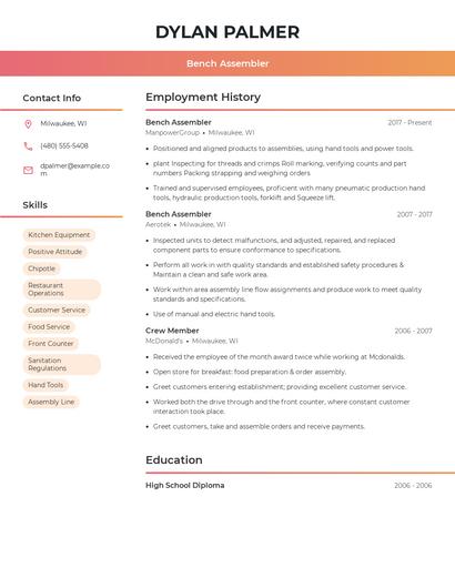 Bench Assembler Resume