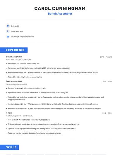 Bench Assembler Resume