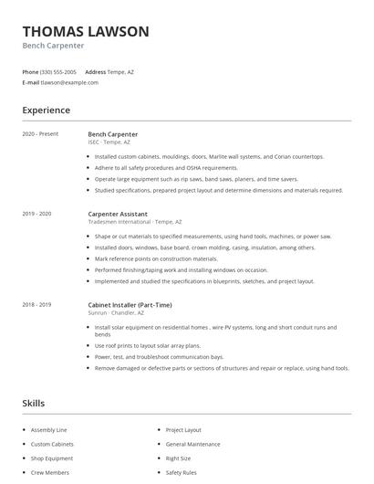 Bench Carpenter Resume