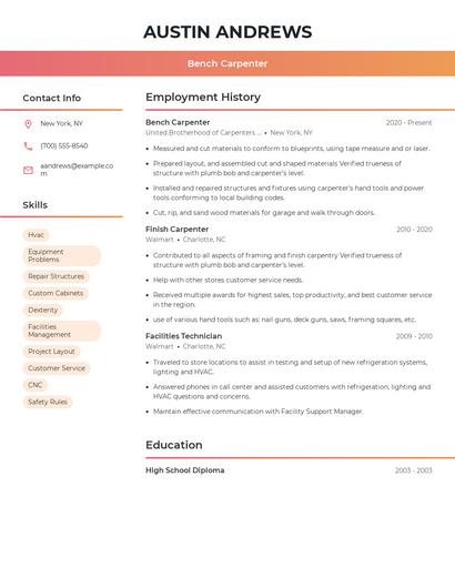 Bench Carpenter Resume