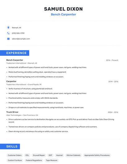 Bench Carpenter Resume