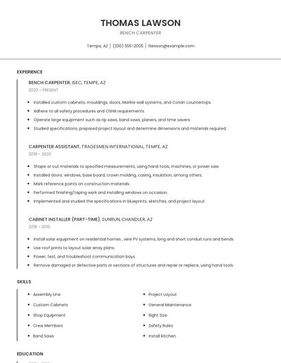 Bench Carpenter Resume