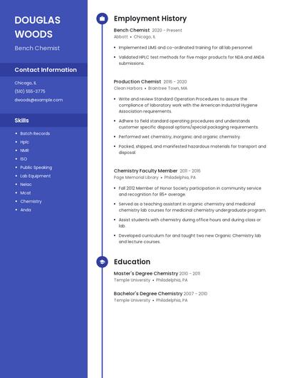 Bench Chemist Resume