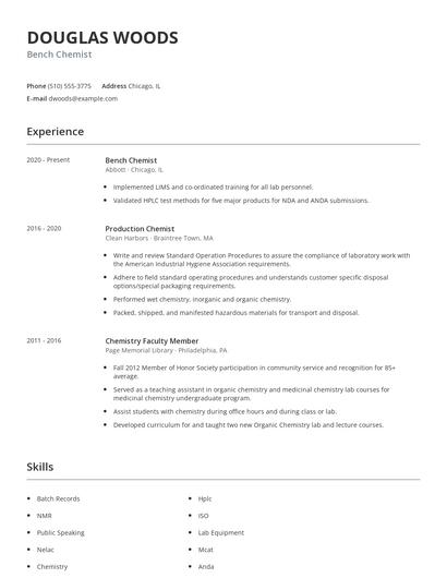 Bench Chemist Resume