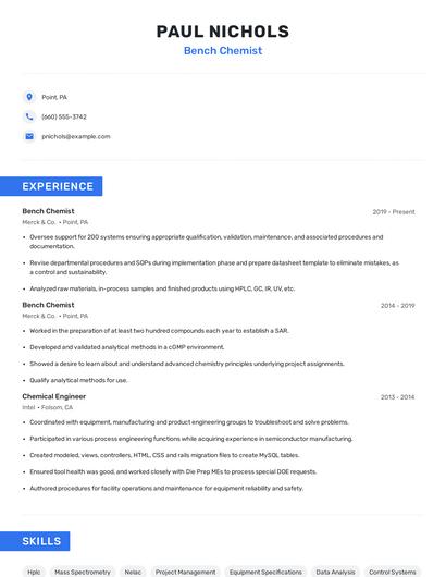Bench Chemist Resume