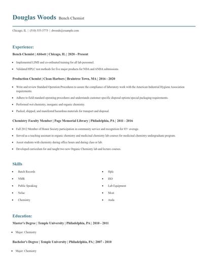 Bench Chemist Resume