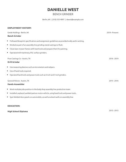 Bench Grinder Resume