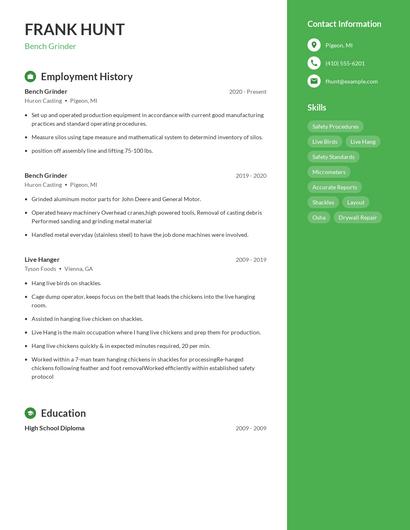Bench Grinder Resume