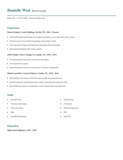 Bench Grinder Resume